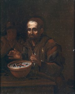 An Old Man Warming Himself by a Coal Fire